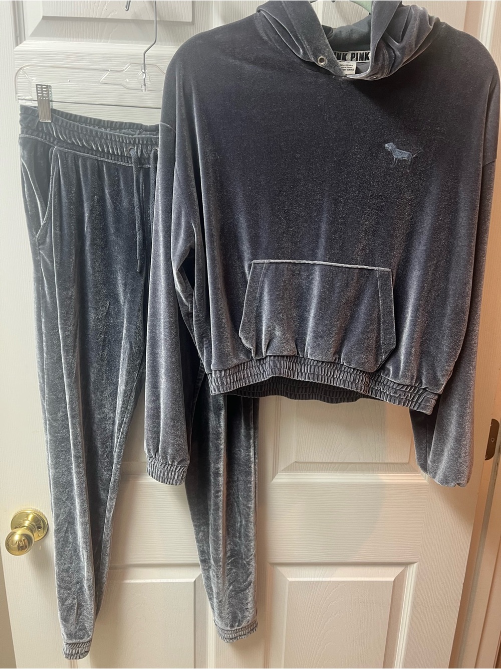 Victoria's Secret Pink Velvet Hoodie & Jogger Set - Charcoal